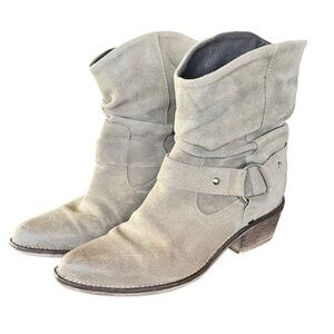 Mark Jenkins Dallas Distressed Suede Leather Scrunch Harness Ankle Boots VGC W7
